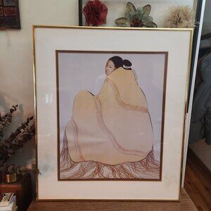 R.C. Gorman Signed & Numbered "Lady In Yellow" Lithograph 68/100 Framed 20"x22"